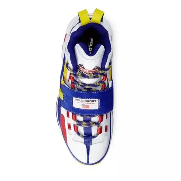 NWOB Polo Ralph Lauren Sport PS100 Sneaker White City Royal Red